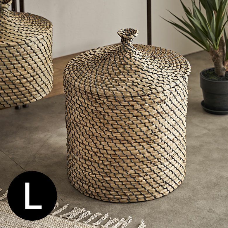 バスケット ふた付き かごバスケット ポット シーグラス 約W 35 ...