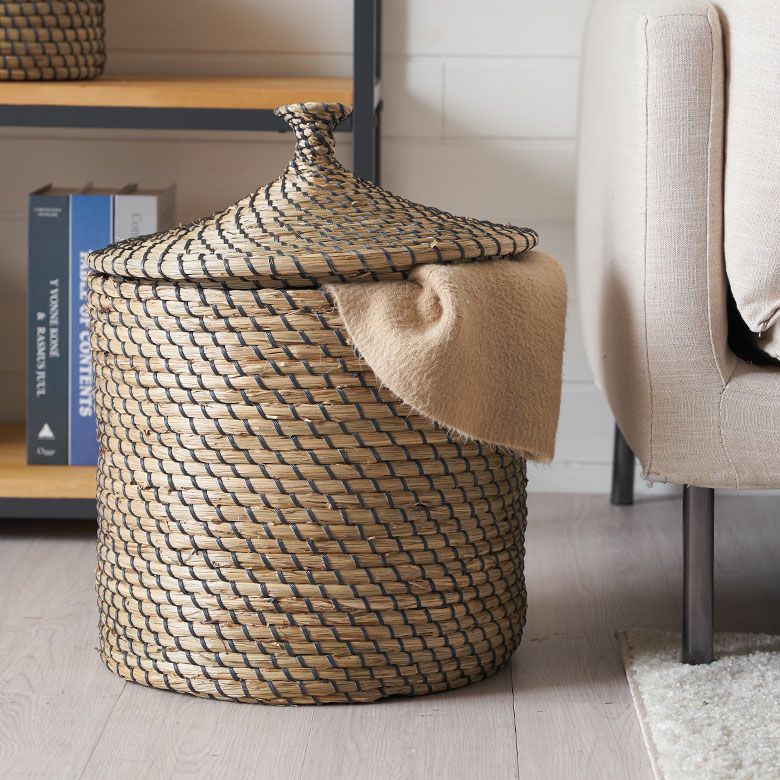 バスケット ふた付き かごバスケット ポット シーグラス 約W 35 x D 35