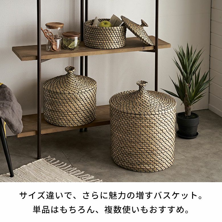 バスケット ふた付き かごバスケット ポット シーグラス 約W 25 x D 25