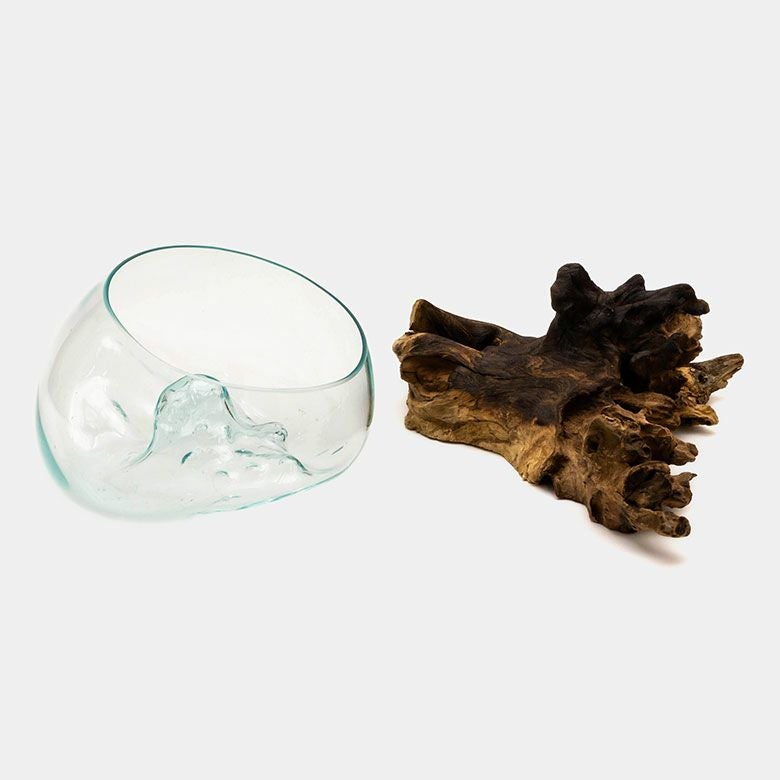 ガラスと流木のプランターオブジェ Lサイズ(12162)【花瓶 花器 花入れ