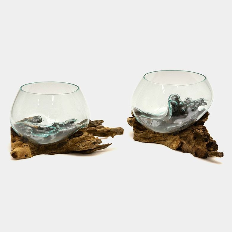 ガラスと流木のプランターオブジェ Lサイズ(12162)【花瓶 花器 花入れ