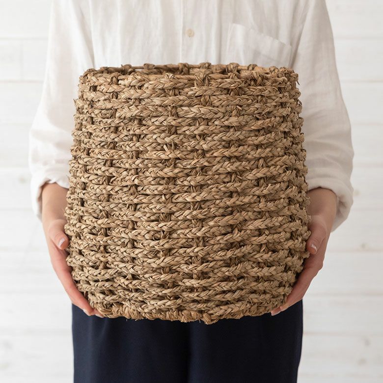 シーグラスで編まれたプランターカバー(Lサイズ)(vn51010) 【造花