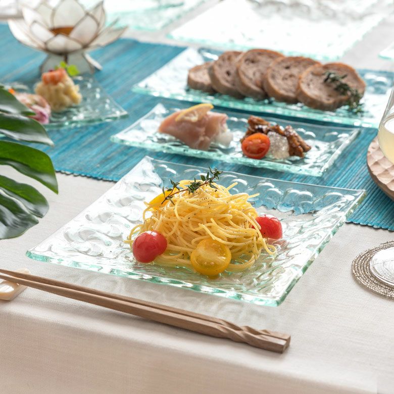 ガラスプレート プレート スクエア Lサイズ 約 W 19.5cm D 19.5cm H