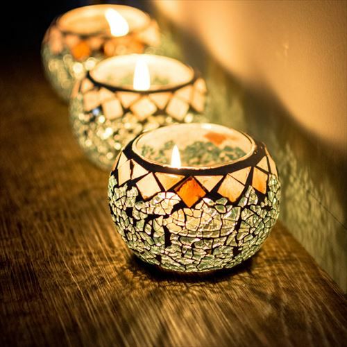 モザイクガラスのキャンドルホルダー(66020)【ろうそく立て ロウソク