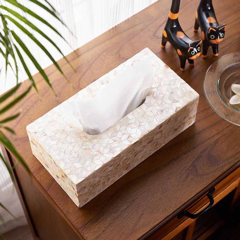 ティッシュケース ティッシュボックス シェル パールシェル ウッド 貝