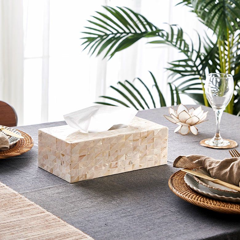 ティッシュケース ティッシュボックス シェル パールシェル ウッド 貝