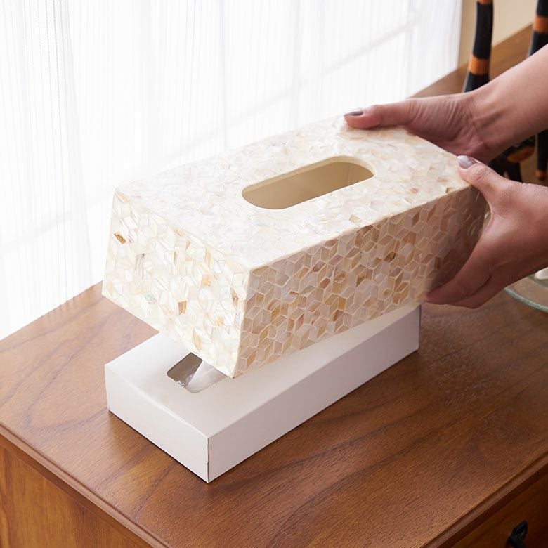 ティッシュケース ティッシュボックス シェル パールシェル ウッド 貝