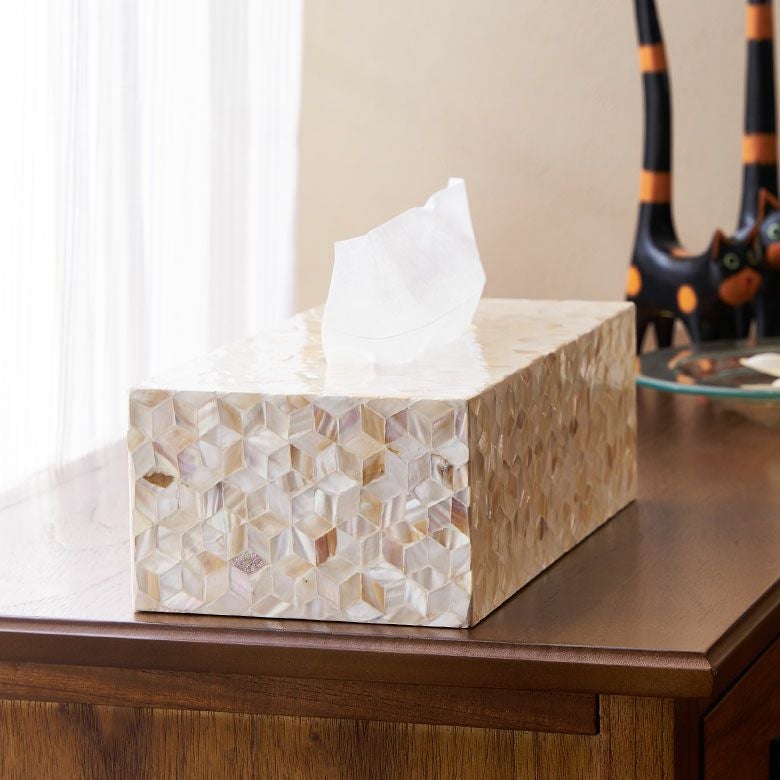 ティッシュケース ティッシュボックス シェル パールシェル ウッド 貝