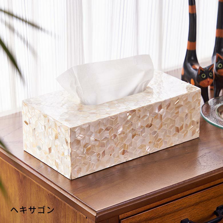 ティッシュケース ティッシュボックス シェル パールシェル ウッド 貝