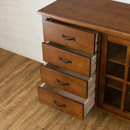 リビングチェスト チェスト 木製 引き出し ガラス扉 幅120cm [91292