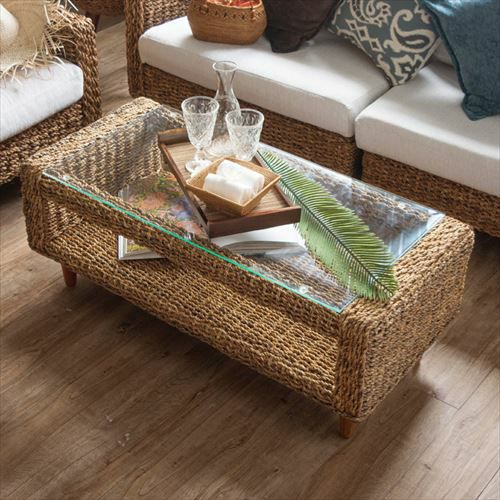 センターテーブル ガラス 木製 引出し付き ホワイト [91406