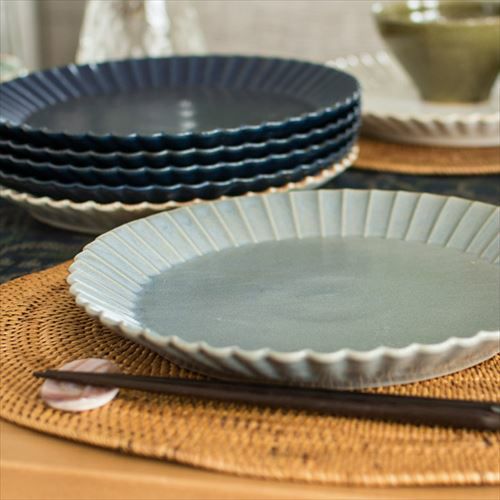 菊皿 24.5cm 大皿 陶器製 プレート皿 お皿 [92080-gy 92080-nv 92080