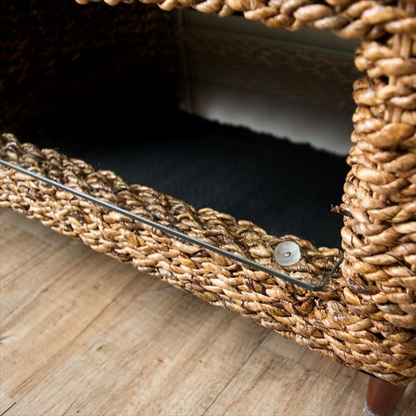 テレビ台 アバカ素材 強化ガラス天板 幅120cm 収納棚付き [96016