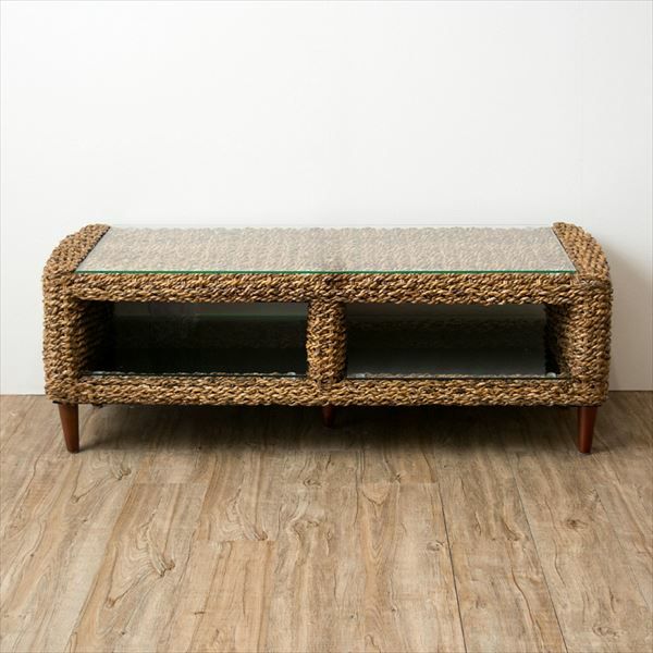 テレビ台 アバカ素材 強化ガラス天板 幅120cm 収納棚付き [96016