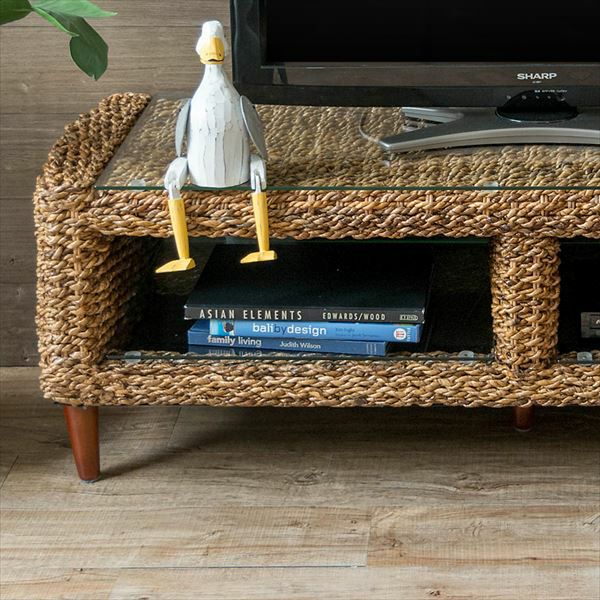 テレビ台 アバカ素材 強化ガラス天板 幅120cm 収納棚付き [96016