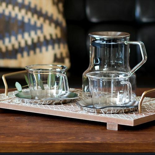 コーヒーカップ＆ソーサー 耐熱ガラス ステンレス製受け皿 220ml 電子