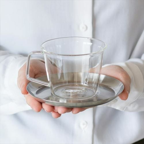 コーヒーカップ＆ソーサー 耐熱ガラス ステンレス製受け皿 220ml 電子