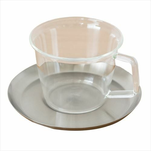 コーヒーカップ＆ソーサー 耐熱ガラス ステンレス製受け皿 220ml 電子