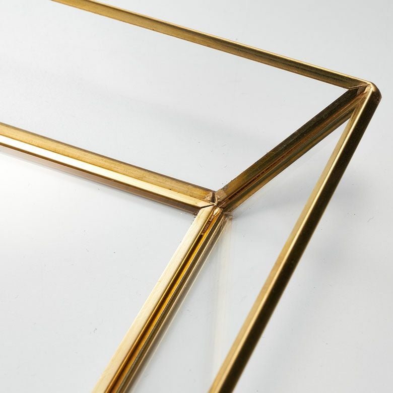 アンティークゴールドの真鍮ガラスキャッシュトレー、店舗やカフェに最適