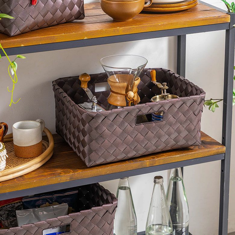 かご バスケット 洗える 白樺風 籠 持ち手付き ポリエチレン製 浅形