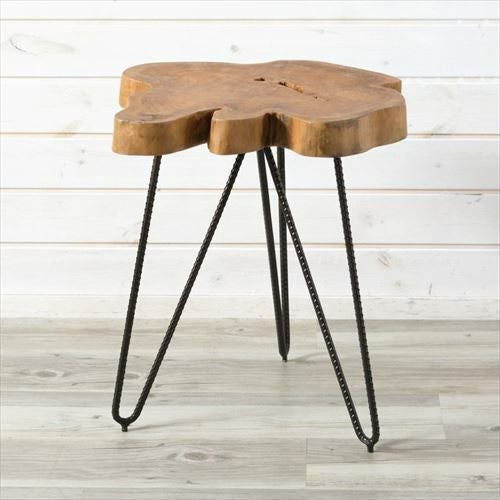 サイドテーブル 切り株天板 木製 アイアン脚 幅40cm ブラウン 茶