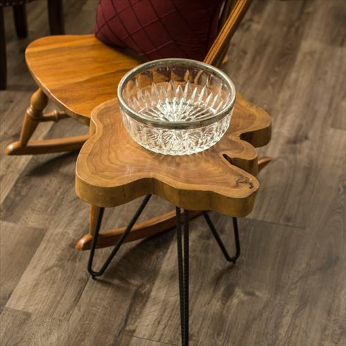 サイドテーブル 切り株天板 木製 アイアン脚 幅40cm ブラウン 茶