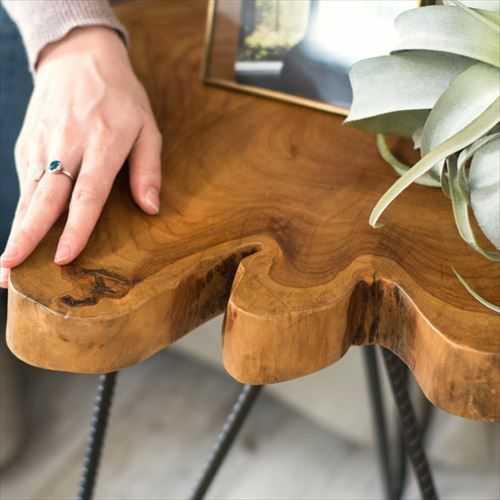 サイドテーブル 切り株天板 木製 アイアン脚 幅40cm ブラウン 茶