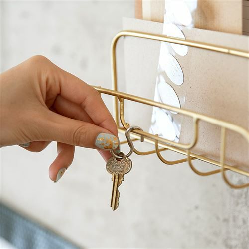 レターホルダー 卓上 仕切り付き ワイヤー ゴールド 幅19cm [66589