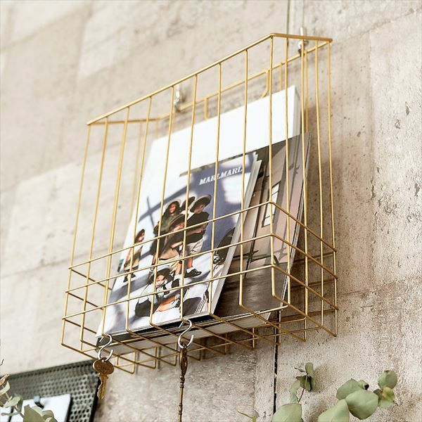 ワイヤーバスケット A4 ファイルボックス ゴールド 深型スリム 幅26cm