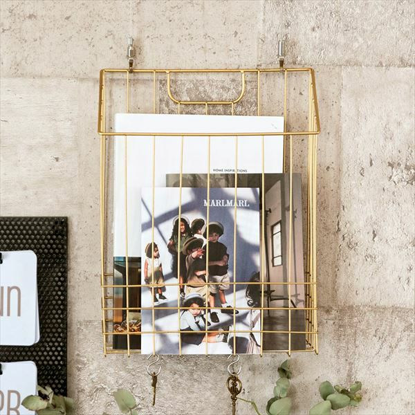 ワイヤーバスケット A4 ファイルボックス ゴールド 深型スリム 幅26cm