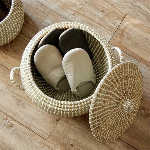 バスケット ふた付き 持ち手付き ポットタイプ アフリカ シーグラス製