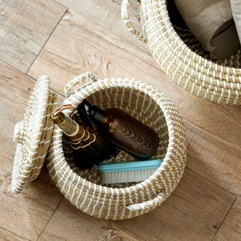 バスケット ふた付き 持ち手付き ポットタイプ アフリカ シーグラス製