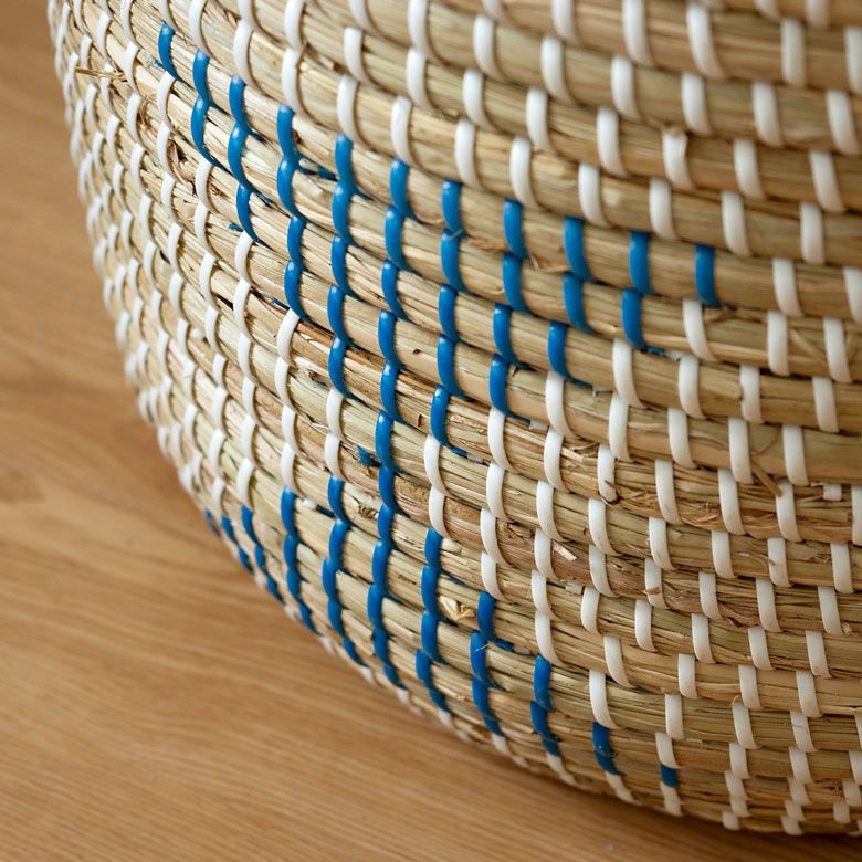 バスケット ふた付き 持ち手付き アフリカ シーグラス製 丸型 25cm幅 S