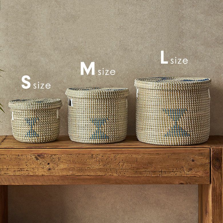 バスケット ふた付き 持ち手付き アフリカ シーグラス製 丸型 25cm幅 S