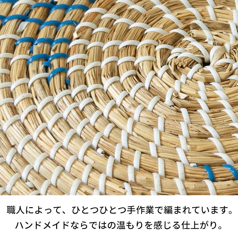 天然水草のシーグラス製フタ付き収納バスケット Mサイズ 約W31×D31