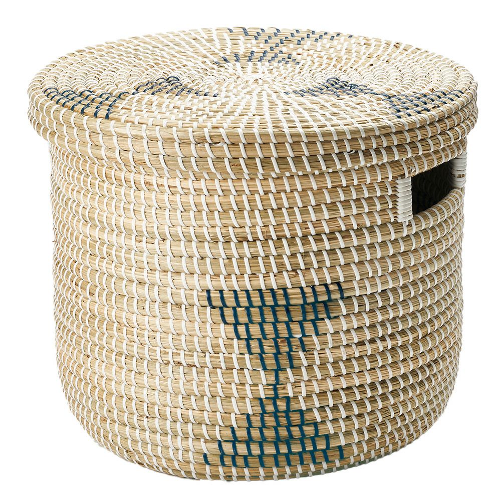 バスケット ふた付き 持ち手付き アフリカ シーグラス製 丸型 39cm幅 L