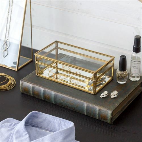 ガラスと真鍮でできたストッパー付き収納ケース(63240