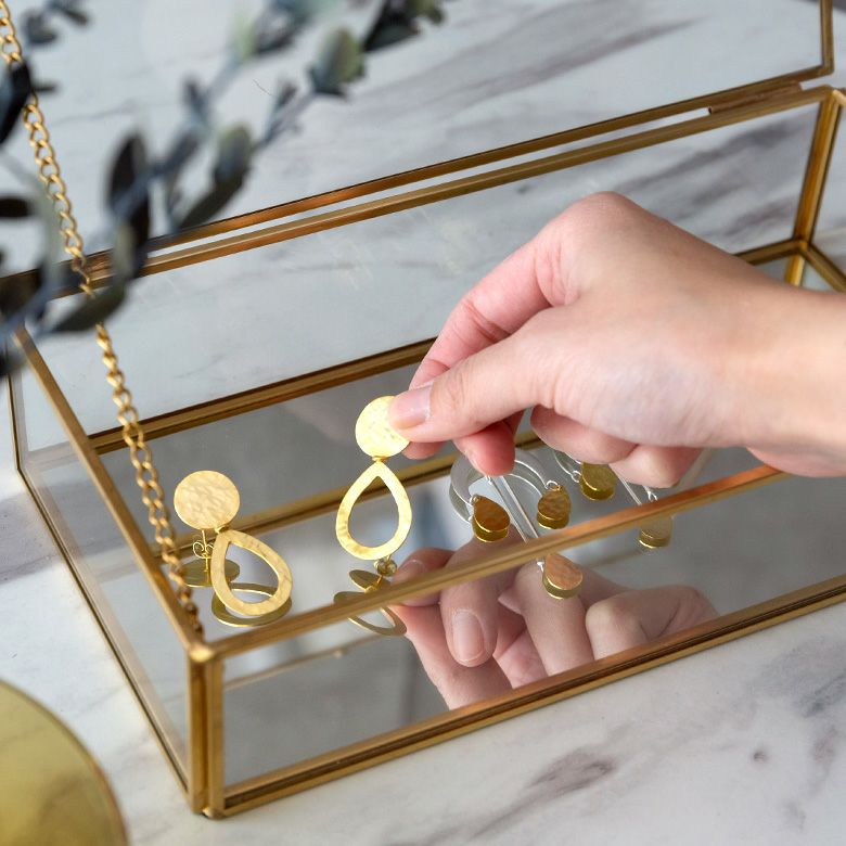 ガラスと真鍮でできたジュエリーボックス(63280) 【ガラスボックス