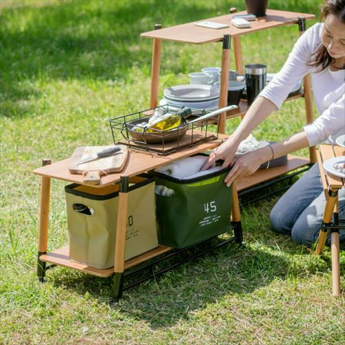 キャンプラック 木製 2段 幅70cm 奥行38cm 高さ41cm 軽量 [98603