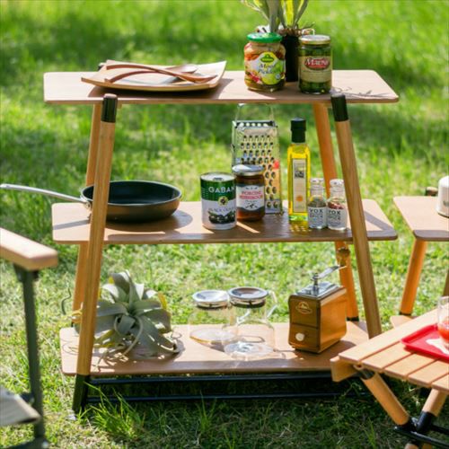 キャンプラック 木製 3段 幅70cm 奥行38cm 高さ71cm 軽量 [98604