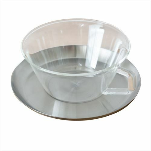 ティーカップ＆ソーサー 耐熱ガラス ステンレス製受け皿 220ml 電子