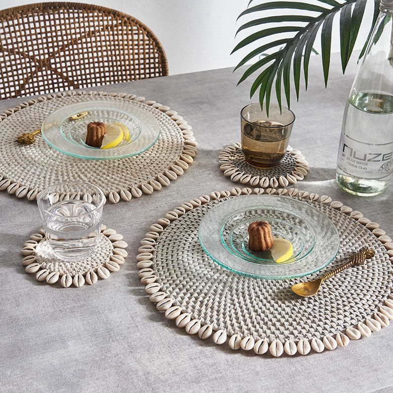 ランチョンマット ラウンド ラタン製 シェル付き 径約34cm プレース