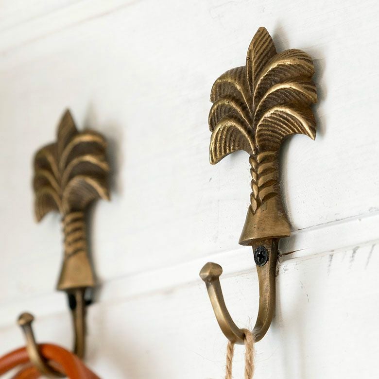 フック パームツリー型 アンティーク風 真鍮製 木ネジ付き 縦約9cm