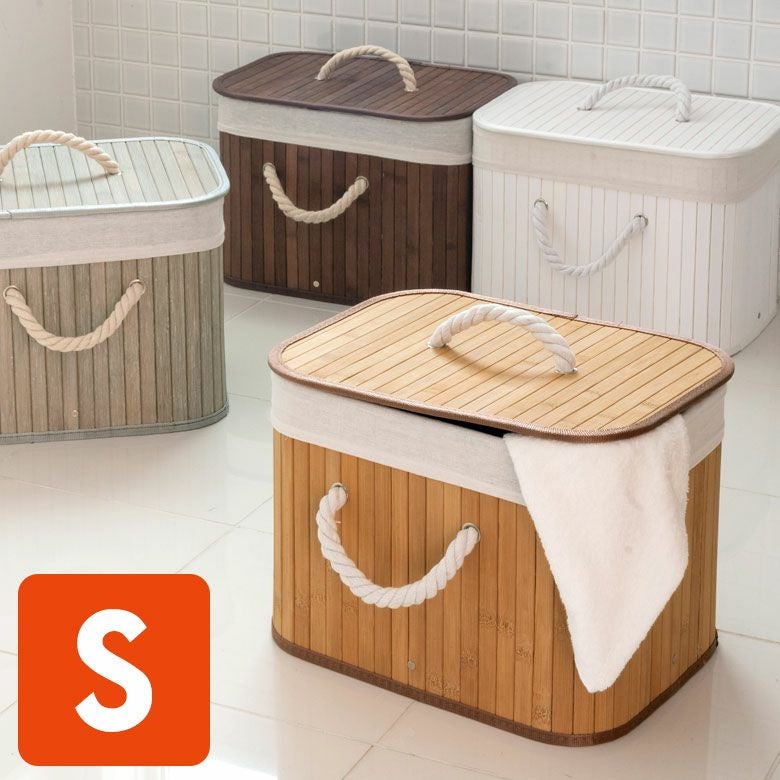 ロープハンドルがおしゃれな スクエア型 バンブーバスケット