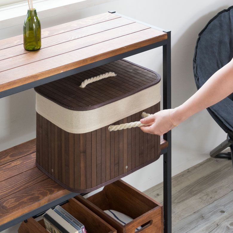 ロープハンドルがおしゃれな スクエア型 バンブーバスケット