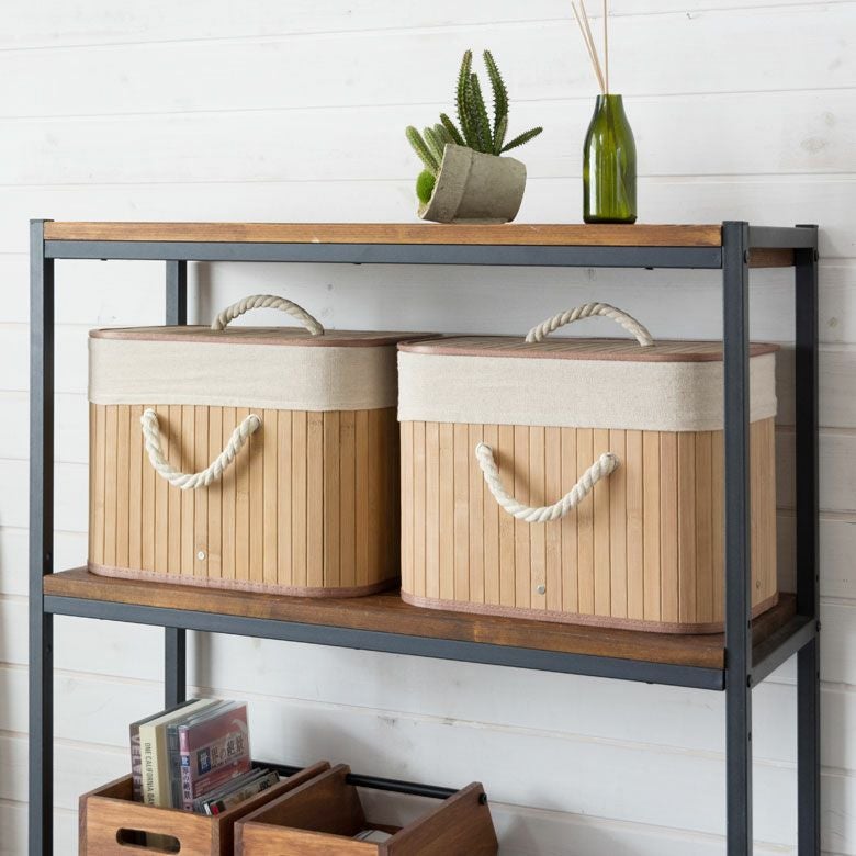 ロープハンドルがおしゃれな スクエア型 バンブーバスケット