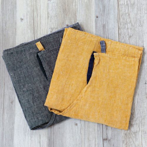 エプロン 長め リネン グレー イエロー ブラウン パープル ブルー