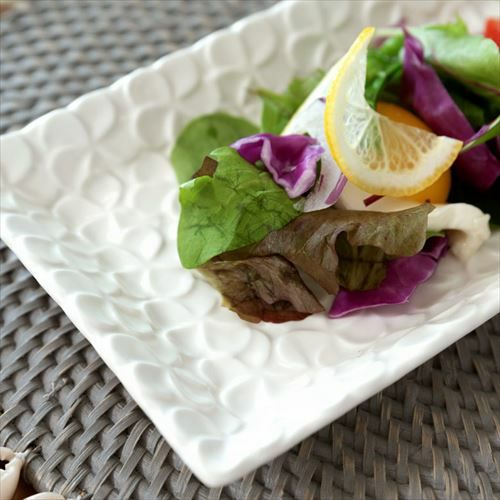 長角皿 プルメリアモチーフ Mサイズ 25.7cm×12.1cm ホワイト グリーン