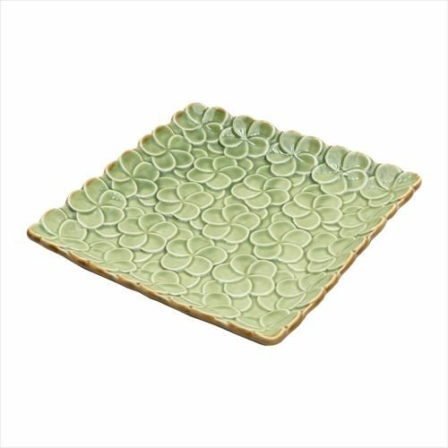 スクエアプレート プルメリアモチーフ Mサイズ 17.8cm角 ホワイト 陶器