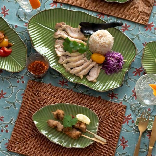 プレート バナナリーフ柄 Sサイズ 全長19cm グリーン 陶器製 食器